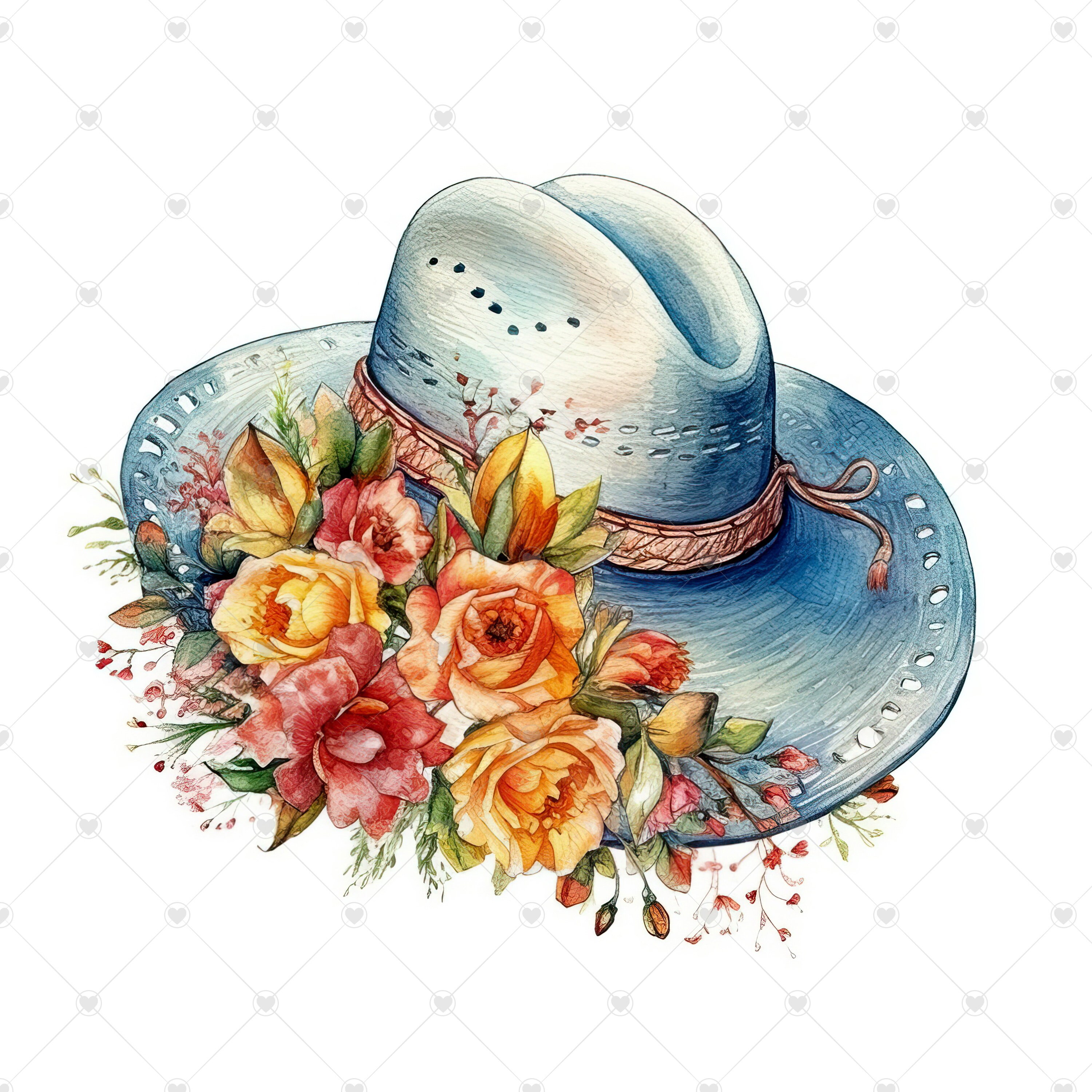 Cowboy Hat With Flowers Clipart Bundle 10 High Quality - Etsy