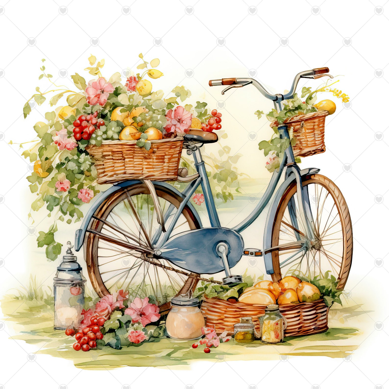 Bicycle With Picnic Basket Scenery Clipart Bundle 10 High - Etsy