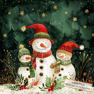 Pacchetto di clipart della famiglia di pupazzi di neve scandinavi - 10 JPG di acquerelli di alta qualità - Artigianato natalizio, diario, fornitura di album, download digitale