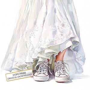 Braut trägt Vintage Sneakers Clipart Bundle - 10 hochwertige Aquarell JPGs - Hochzeit, Journaling, Scrapbooking, digitaler Download
