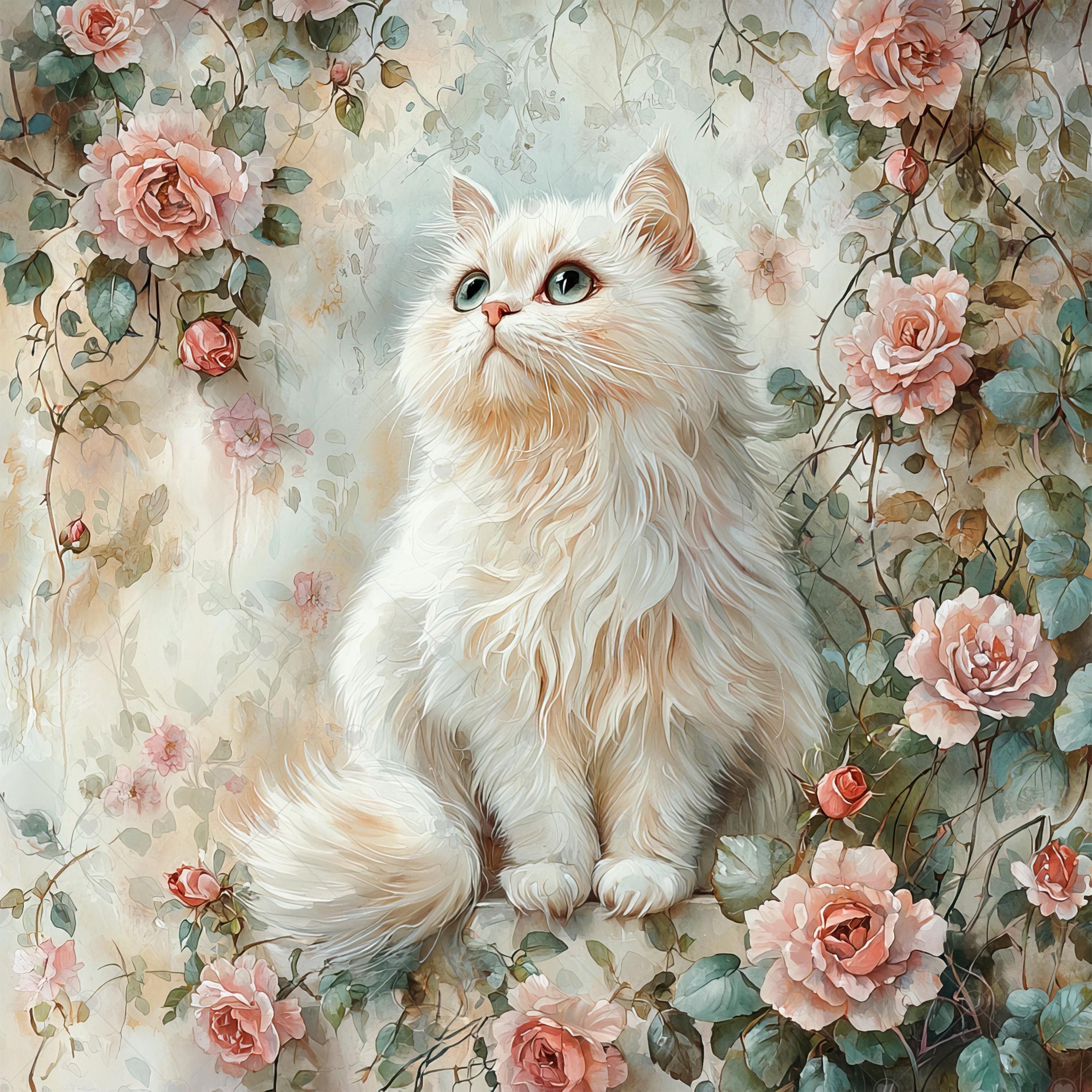 ペルシャ猫と花のポートレート JPG クリップアートバンドル - デジタル