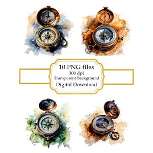 Paquete de imágenes prediseñadas de brújula y mapa (descarga digital)