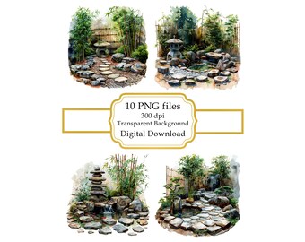 Zen Garden Corner PNG Clipart Bundle- Digital Download