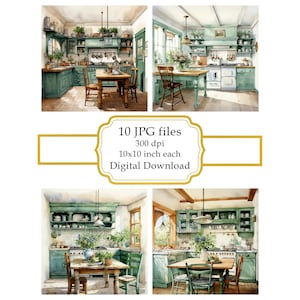 Shabby Chic Rustic Green Kitchen JPG Clipart Bundle- Digital Download