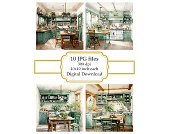 Shabby Chic Rustic Green Kitchen JPG Clipart Bundle- Digital Download