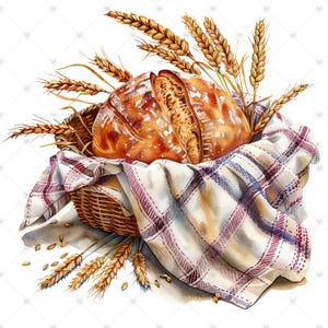 Rustikt bröd i korg PNG Clipart-paket - Digital nedladdning bild 7