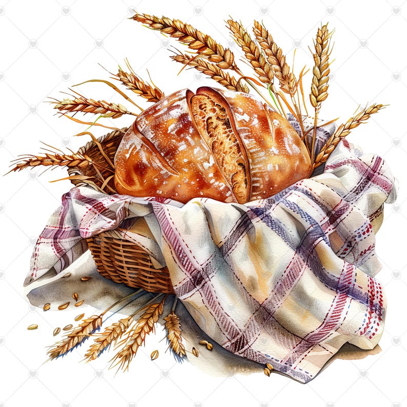 Rustikt bröd i korg PNG Clipart-paket - Digital nedladdning bild 7