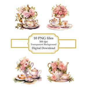Tea Time with Roses PNG Clipart Bundle- Digital Download