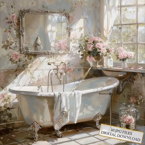 Shabby Chic Bagno con Rose Clipart Bundle- 10 JPG ad acquerello di alta qualità- Vintage, Artigianato, Journaling, Scrapbooking, Download digitale