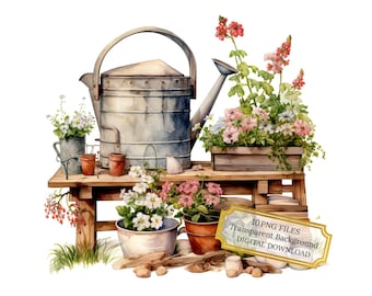 Vintage Gardening Tools PNG Clipart Bundle- Digital Download
