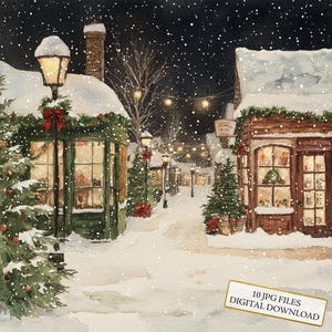 Bundle de cliparts de Noël enneigé - 10 JPG aquarelles de haute qualité - vacances d'hiver, journalisation, fournitures de scrapbooking, téléchargement numérique