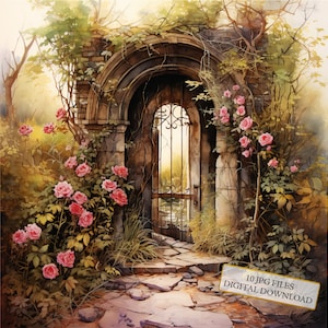 Pacote de clipart do jardim secreto - 10 JPGs de aquarela de alta qualidade - artesanato, diário, suprimentos para scrapbook, download digital