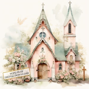 Grillige bruiloft kerk clipart bundel-10 hoge kwaliteit aquarel jpg's-crafting, junk journaling, scrapbook levering, digitale download