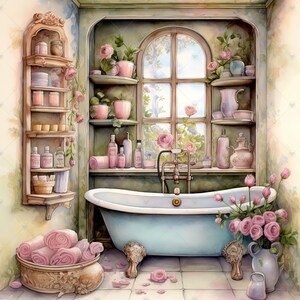 Shabby Chic Bathroom Clipart Bundle- 10 High Quality Watercolor Jpgs ...