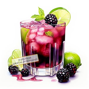 Blackberry Bourbon Mule clipartbundel-10 hoge kwaliteit aquarel jpg's-cocktaildrank, journaling, scrapbookingateliers, digitale download