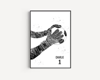 Soccer Goalkeeper Catching Ball, Personalized Name and Number, Sport, Watercolor Art Gift, Printable Poster