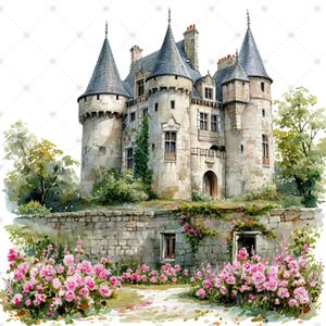 French Castle Overgrown with Flowers PNG Clipart Bundle- Digital Download image 7