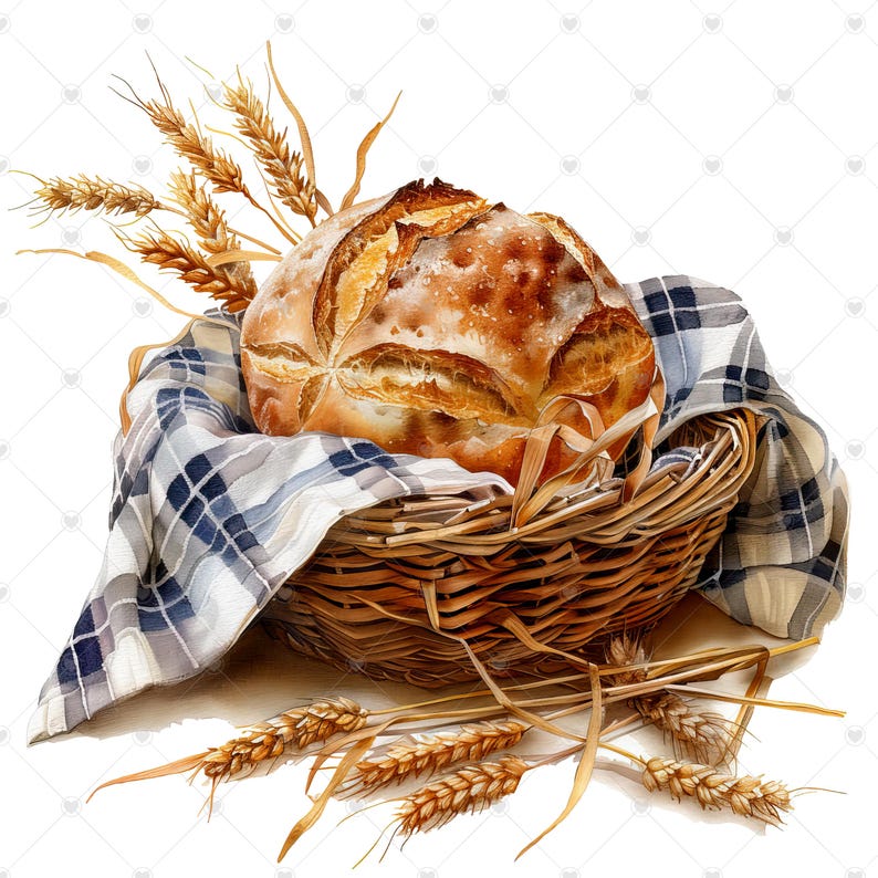Rustikt bröd i korg PNG Clipart-paket - Digital nedladdning bild 2