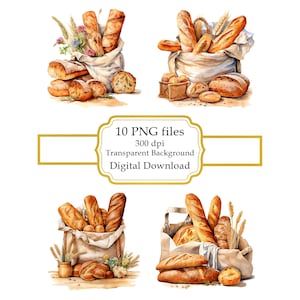 Rustic Baguettes and Bread in a Bag PNG Clipart Bundle- Digital Download