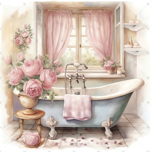 Shabby Chic Bathroom Clipart Bundle- 10 High Quality Watercolor Jpgs ...