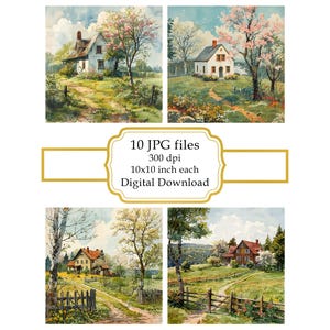 Old House in Spring Countryside JPG Clipart Bundle- Digital Download