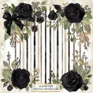 Retro schwarz kariertes Blumen-Servietten Clipart-Bundle - 10 hochwertige Aquarell JPGs-Decoupage, Journaling, Scrapbooking, digitaler Download