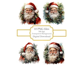 Portrait of Santa Claus PNG Clipart Bundle- Digital Download