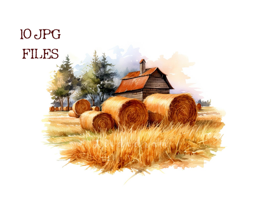Hay Bales on the Field With a House Clipart Bundle 10 High Etsy