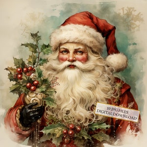 Pacote de clipart de Papai Noel Shabby Chic - 10 JPGs de aquarela de alta qualidade - Natal, artesanato, diário, suprimentos para scrapbook, download digital