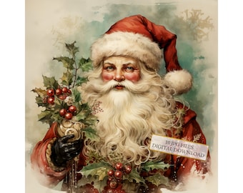Shabby Chic Santa Claus JPG Clipart Bundle- Digital Download