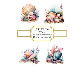 Seashells in Ocean PNG Clipart Bundle- Digital Download