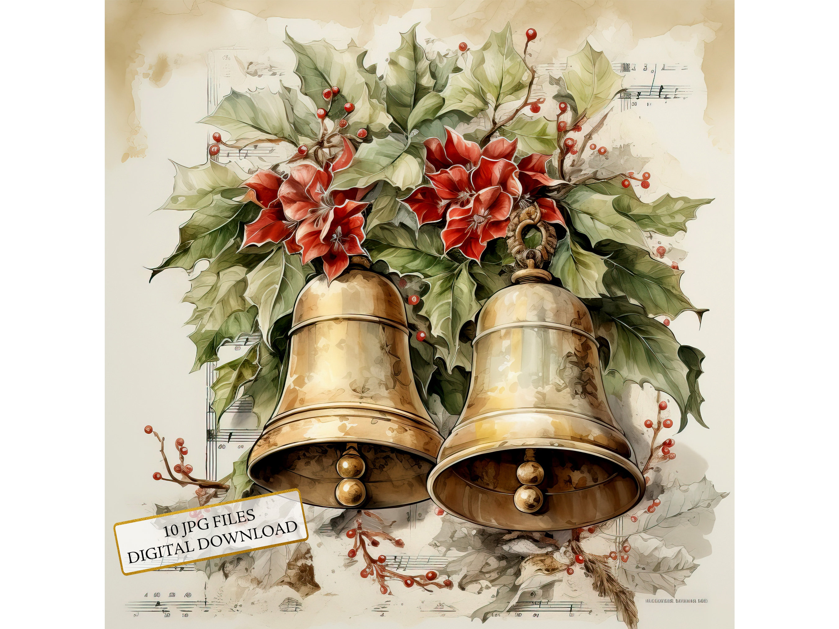 Shabby Chic Christmas Bells JPG Clipart Bundle- Digital Download