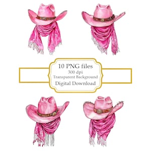 Pink Cowboy Hat and Scarf PNG Clipart Bundle- Digital Download