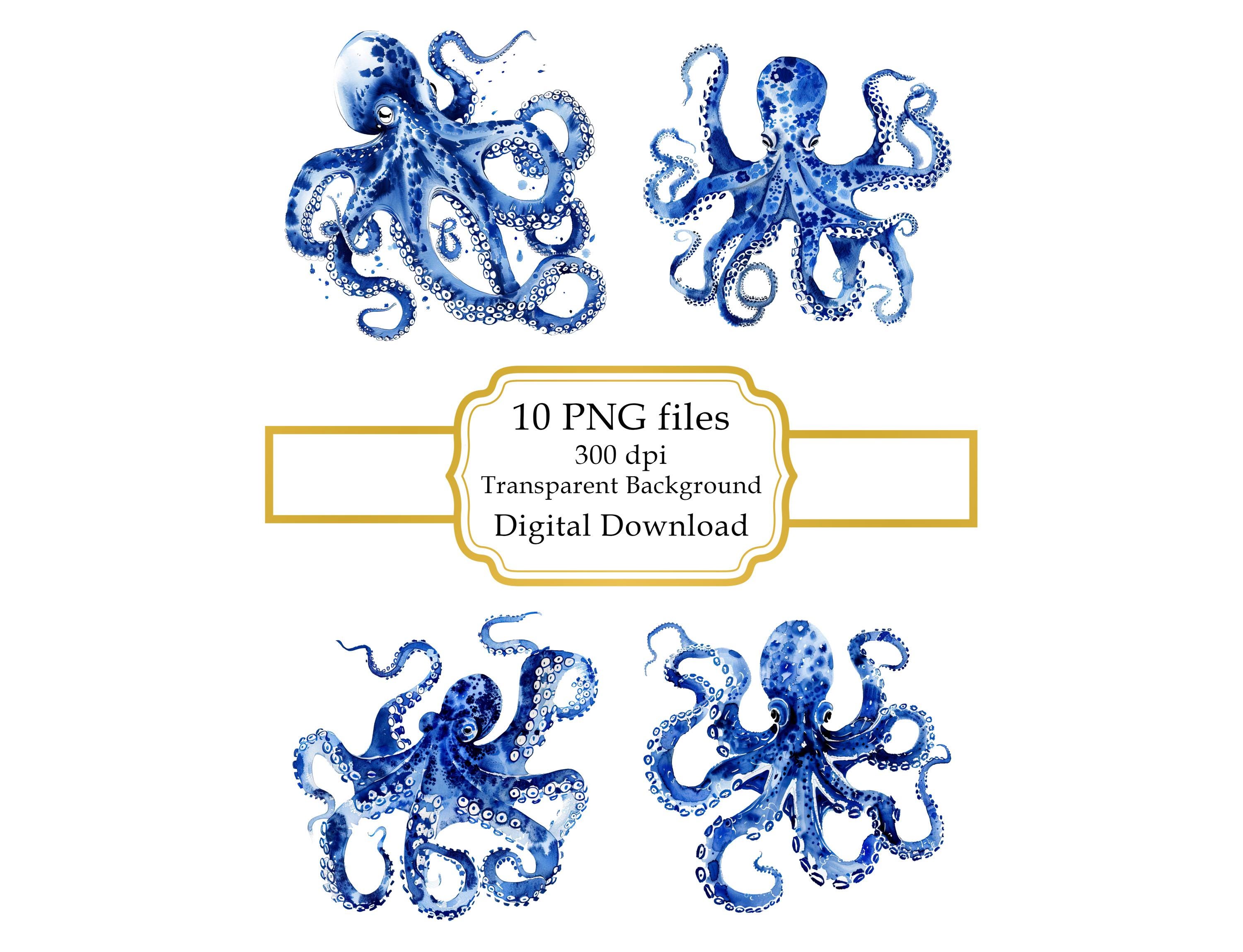 Blue Octopus PNG Clipart Bundle- Digital Download - Etsy