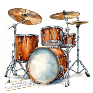 Drumstel clipart bundel-10 hoge kwaliteit aquarel jpg's-muziek kunst, ambacht, journaling, scrapbook levering, digitale download