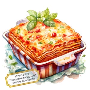 Lasagna Clipart Bundle- 10 High Quality Watercolor PNGs- Cooking Kitchen Art, Junk Journaling, Scrapbook, Digital Download