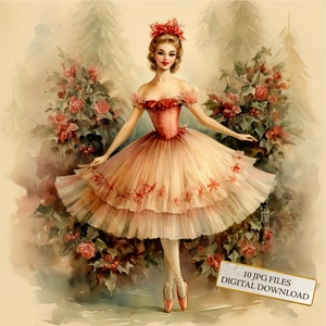 Vintage Christmas Ballerina JPG Clipart Bundle- Digital Download