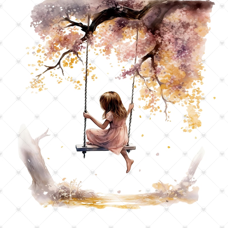 Little Girl on a Tree Swing PNG Clipart Bundle- Digital Download image 7