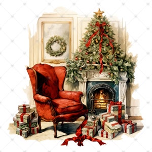 Vintage Christmas Living Room Clipart Bundle- 10 High Quality ...