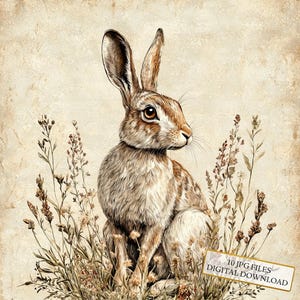 Pacote de clipart de papel envelhecido de lebre vintage - 10 JPGs de aquarela de alta qualidade - Decoupage, diário, álbum de recortes, download digital