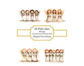 Adorable Little Angels Singing Christmas Carols PNG Clipart Bundle- Digital Download