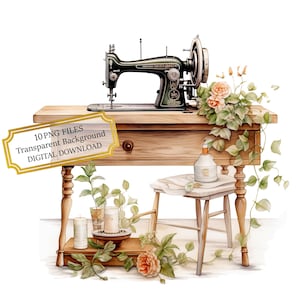 Vintage Floral Sewing Machine PNG Clipart Bundle- Digital Download