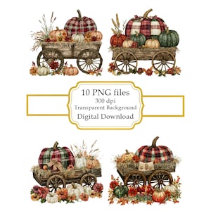 Patchwork Kürbis in einem Kürbis Warenkorb PNG Clipart Bundle-Digital Download