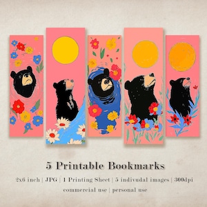 Black Bear JPG Printable Bookmark Sheet Set- Digital Download