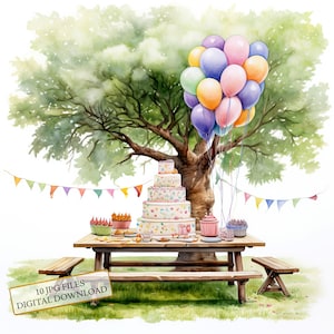 Kindergeburtstagsparty Clipart Bundle - 10 hochwertige Aquarell JPGs - Handwerk, Journaling, Scrapbooking, digitaler Download
