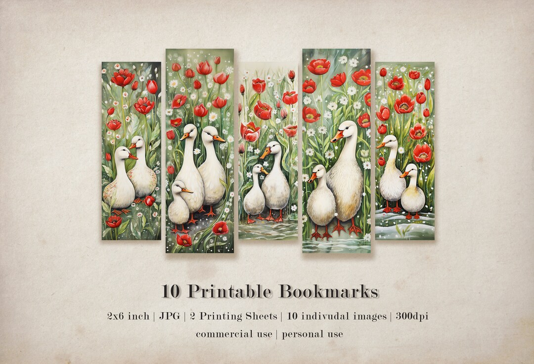 10 Geese Family in Wildflower Field Printable Bookmark Sheets, 10 JPG ...