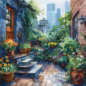 Cozy Urban Garden Among Skyscrapers JPG Clipart Bundle- Digital Download image 10