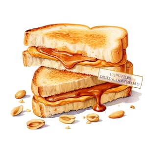 Pindakaas sandwich clipart bundel-10 hoge kwaliteit aquarel jpg's-comfort food kunst, journaling, scrapbook levering, digitale download