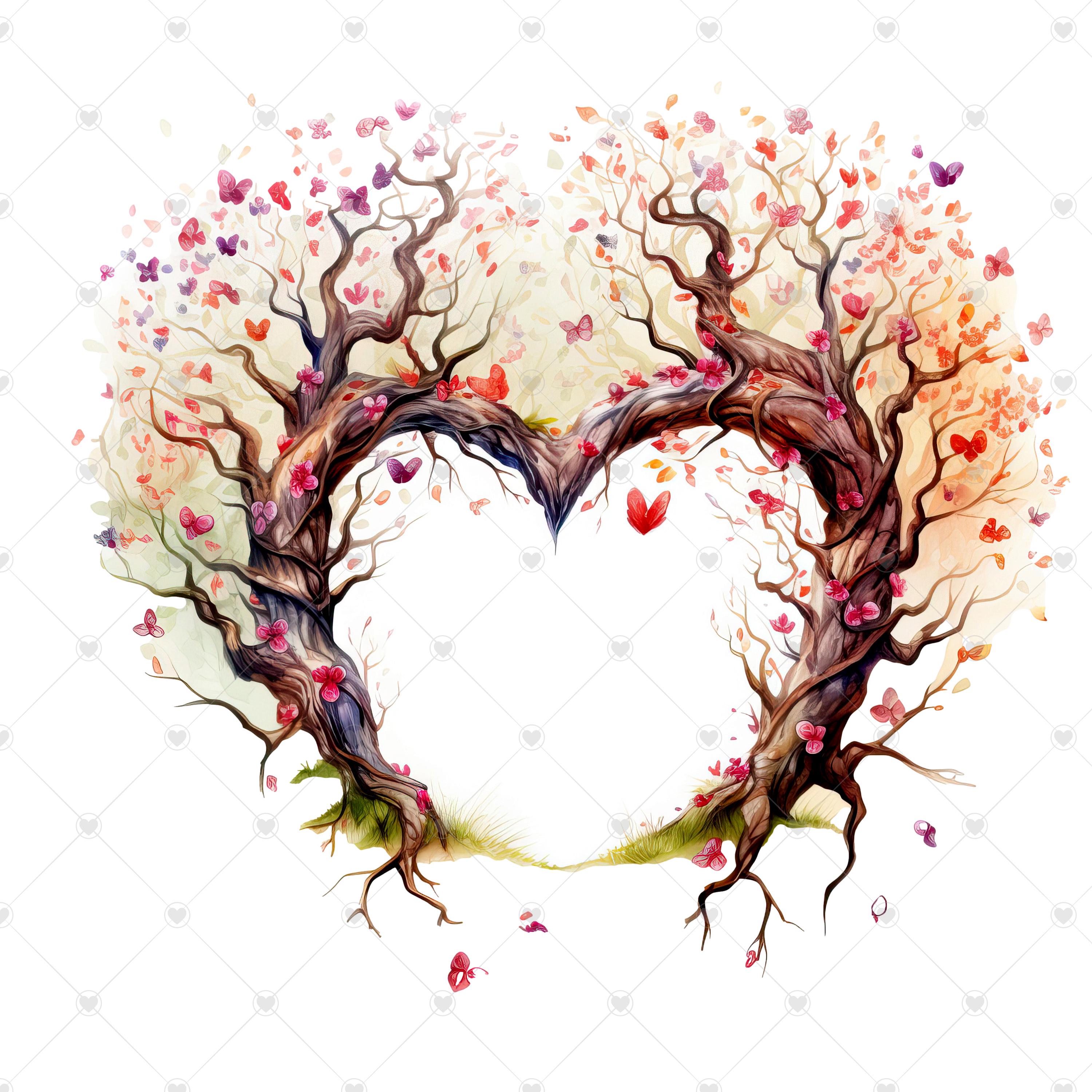 画用紙に描く‼️　HEART。 Heart Shaped Tree Clipart Bundle- 10 High Quality Watercolor