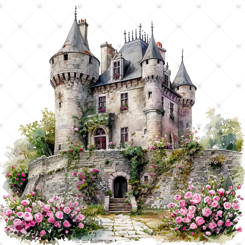 French Castle Overgrown with Flowers PNG Clipart Bundle- Digital Download image 11